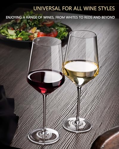 Set of 6 Lead-Free Crystal Wine Glasses - Hand Blown Thin Rim for Red & White Wine - Gift Ready