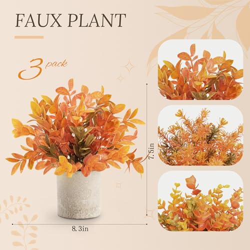 Der Rose 3 Pack Fall Faux Orange Plants for Autumn Table Decor
