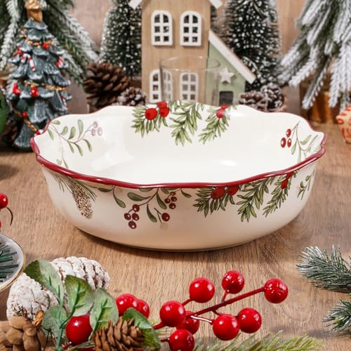 Whaline Christmas Ceramic Bowl Holly Berry Serving Dessert Salad Soup