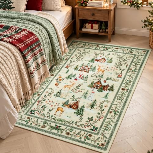 Vibrug 3x5 Beige Christmas Area Rug - Entryway, Kitchen & Living Room Decor