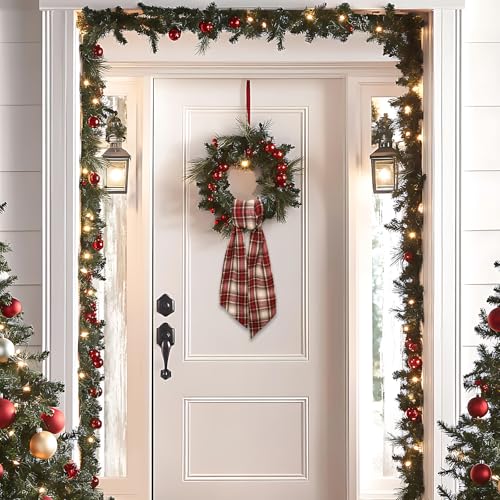 Vickasi E Red Buffalo Plaid Wreath Sash for Front Door Holiday Decorations