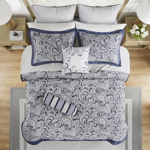 Madison Park Navy Biab 12-Piece Comforter Set with Cotton Sheets - Queen