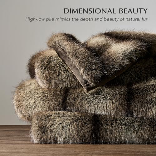 EverGrace Faux Fur Throw Blanket 60x80 Ombré Sable Brown Luxury Plush
