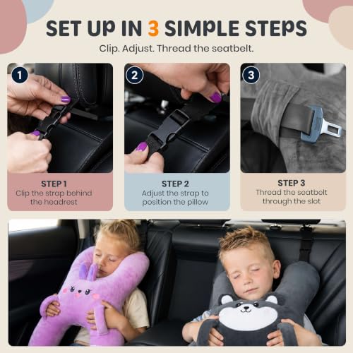 Kids Car Sleeping Pillow Roxy the Dog H-Shaped Neck & Back Support Grey