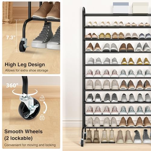 STO Expandable Shoe Rack, 10-Tier Metal Tall Rack for Garage, Up to