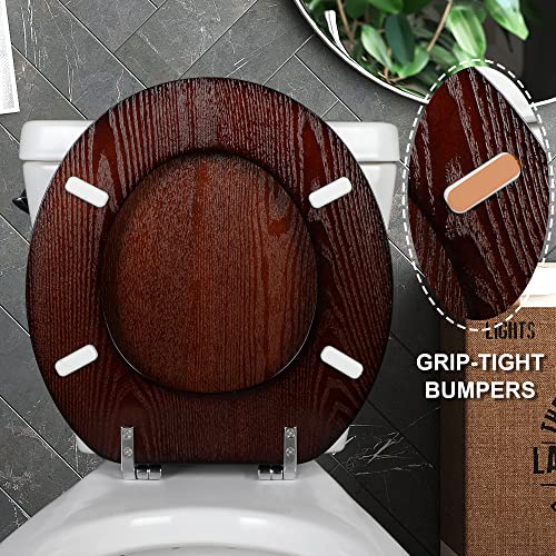 Angel Shield Wooden Toilet Seat - Dark Walnut, Round, Easy Install