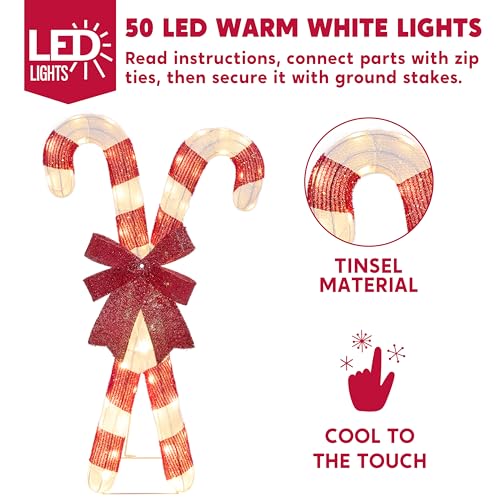 Lighted Candy Cane Christmas Decorations Outdoor - 50 LED Yard Yard Decor