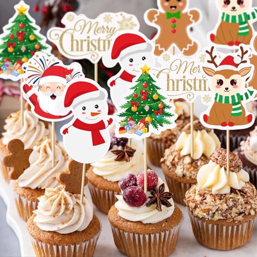 KeaiBear 30pcs Halloween Cupcake Toppers Christmas Variation – Ghost, Pumpkin & Skull Picks