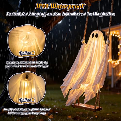 FlyQintess 4.3FT Hanging Ghost Halloween Decor with LED Lights, Outdoor Spooky Ghost for Yard & Porch