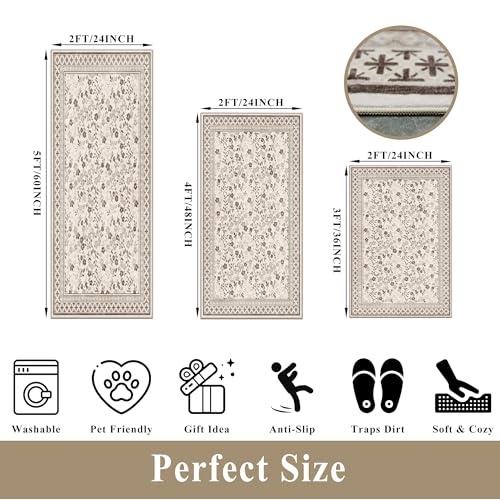 3-Piece Kitchen Rugs Set for Floor, Washable Non-Slip Farmhouse Mats