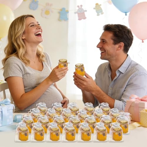 3 Oz Hexagon Honey Jars Set with Dippers and Labels - 70 Pack