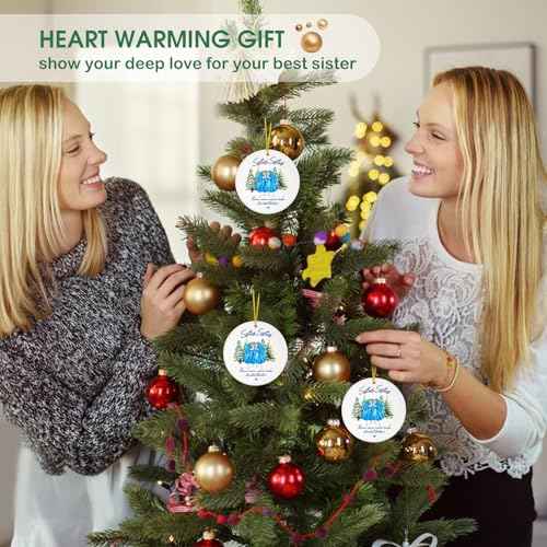 FaCraft Gift for Sisters - Sister Gift from Sisters - Ceramic Sister Christmas Ornament 2025 Xmas Tree Decorations - Birthday Gifts - Best Friends Ornaments for Women Friendship Gifts Home Car Decor