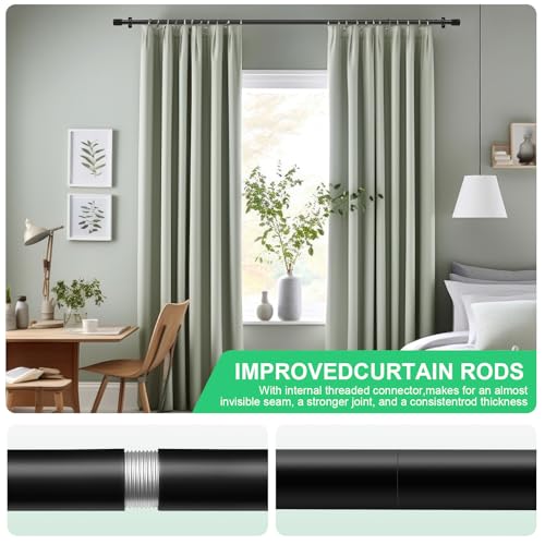 Taoberfuli Extra Long Black Curtain Rod 32-240 Inches Heavy Duty Adjustable Metal Drapery Pole with Finials