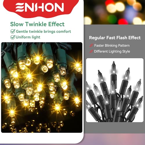Enhon Slow Twinkling Christmas Lights 6 Pack Warm White 100 Lights 35ft – End-to-End Easy-Connect