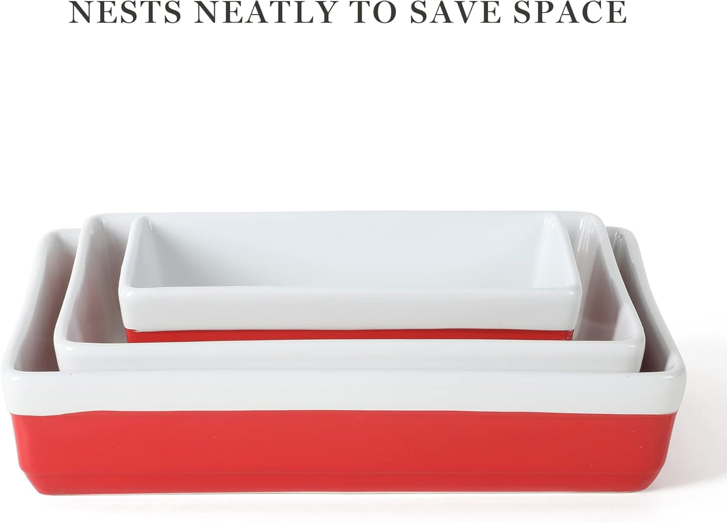 Martha Stewart 3-Piece Stoneware Bakeware Set - Durable Oven-Safe Baking Dishes in Red