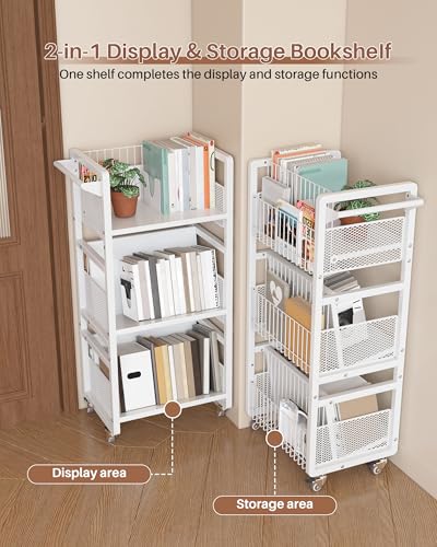 UMDONX Heavy Duty Double-Sided Book Cart - White, 3 Shelves, Supports 50kg