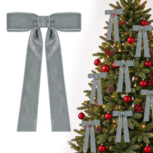 Artmag 24Pcs Velvet Christmas Bows 5x7 in Grey for Wreaths, Doors & Gifts