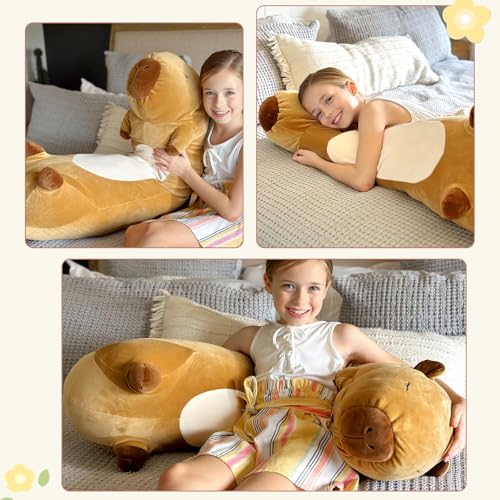 Long Plush Body Pillow - 39.5 Inch Brown Capybara Stuffed Animal for Sleep & Comfort