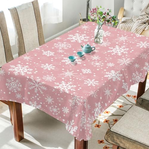 Mnsruu Christmas Tablecloth 60x108 Rectangular Light Pink Snowflakes – Wrinkle-Resistant Polyester