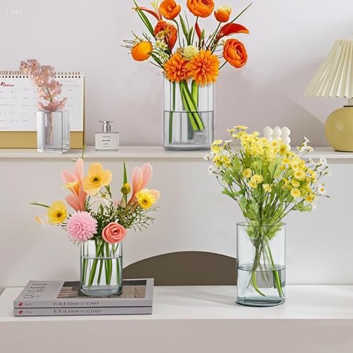 36pcs Clear Glass Vase Set - 4, 4.7, 6 Inch Tall Flower Centerpieces