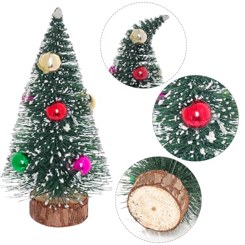 Yookat 3.9 Inch Mini Green Christmas Trees with Wooden Bases, 12 Pack