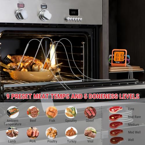 Bluetooth Meat Thermometer with 4 Color-Coded Probes - 650ft Range