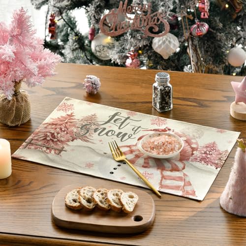 Artoid Mode Xmas Trees Let It Snow Pink Snowman Christmas Placemats
