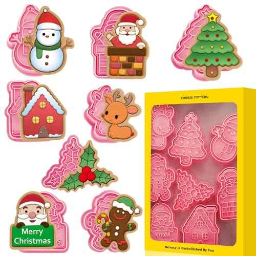 Leesgel Christmas Cookie Cutters, 3D Christmas Holiday Cookie Cutters Shapes with Santa/Xmas Tree/House/Deer, Christmas Party Decorations Ornaments