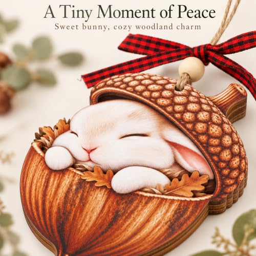Emotional Uplifting Forest Animal Acorn Bunny Ornament - Woodland Christmas Decor, Sleeping Bunny Variant