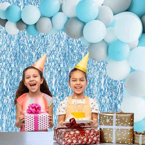 Blue Wave Tinsel Foil Fringe Curtain Streamers Decoration Blue Backdrop for Birthday,Under The Sea,Ocean,Pool,Beach Theme Party Decorations -2 Packs
