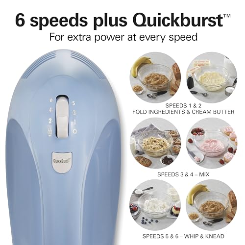 Hamilton Beach 6-Speed Electric Hand Mixer with Easy Clean Beaters - Blue, 275W Power