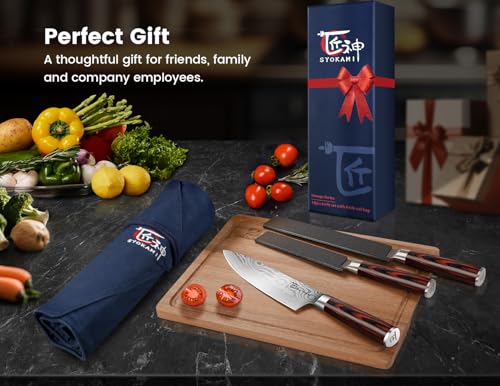 Blue Chef Knife Set with Roll Bag - 14-Piece Japanese Stainless Steel Kitchen Knives, Pakkawood Handles for Travel & Gift