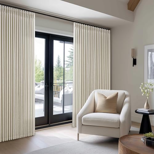 Linen / 100W x 90L Extra Wide Pleated Curtain Panel - Rustic Linen Look
