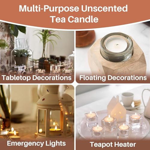 Tealight Candles - Tea Lights Candles Unscented Tea Tree Lights Mini Votive with Cotton Wick for Decorating Home,Pool,Shabbat,Wedding,Emergencies,Christmas,Halloween,Parties, Spas