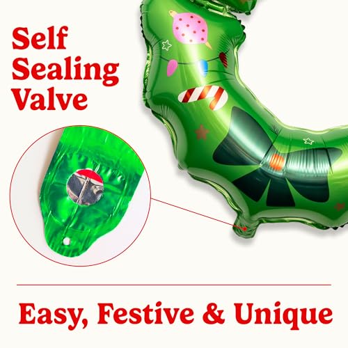 HOUSE OF PARTY Christmas Balloons with Pre-Attached Strings | Wreath Foil Balloons for Holiday Decorations