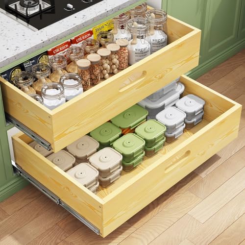 26-Inch Wide Pull Out Cabinet Organizer with Soft Close Wooden Drawers - Heavy Duty Full Extension Shelves for Kitchen, Pantry & Closet Storage - 1 Pack