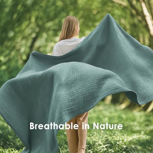 King Size Cotton Muslin Blanket - Teal 108x90 Inches, Soft & Breathable Bed Layering