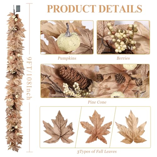 LZNPA 9 FT Fall Wheat Lighted Garland with Timer & 30 Warm Lights Autumn Decor