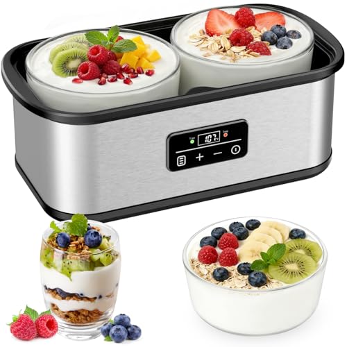 Probiotic Yogurt Maker with 1-48 Hour Timer & Temp Control - Two Glass Bowls
