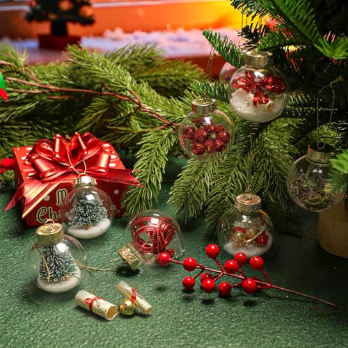 Wettarn 2.36 Inch Clear Fillable Christmas Ornaments Set of 50 with Gold Lid & Rope