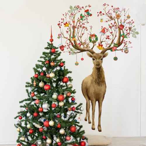 Christmas Wall Stickers Decoration Set Plaid Xmas Tree Wall Murals Floor D?cor Living Room Children Nursery School Restaurant Cafe Hotel Home Office D?cor Christmas 3