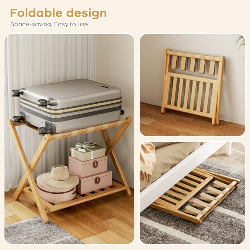 Natural Full Assembled Luggage Rack for Guest Room - 26.77 Inch Suitcase Stand