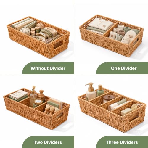 2-Pack Rattan Pantry Organizer Baskets with Removable Dividers - Kitchen & Home Storage