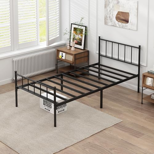 Twin Metal Bed Frame Black - Steel Slat Support, Noise-Free, Easy Assembly