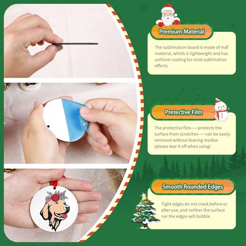 HTVRONT 26 Pcs Sublimation Ornament Blanks Double-Sided with Red String