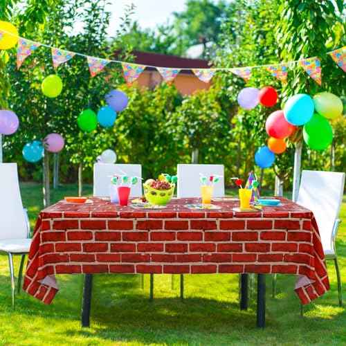 4 Pcs Red Brick Tablecloths, 51in x 86in Brick Wall Backdrop, Brick Table Covers, Brick Wall Scene Backdrop Decoration for Holiday, Birthday, Christmas, Baby Shower (4, 51'' x 86'')