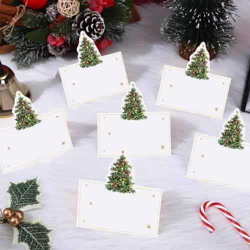 Christmas Place Cards for Table Setting Christmas Tree Die Cut Place Cards Party Name Cards for Table Holiday Dinner Brunch or Any Occasion Party Decoration(50pcs)