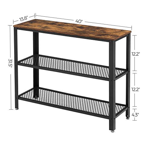 VASAGLE 40 Inch Rustic Brown & Black Industrial Console Table - 3 Tier Narrow Entryway