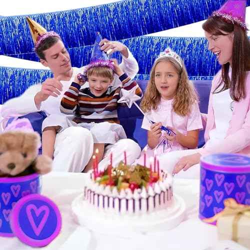 Blue Foil Fringe Garland 10FT 2packs, Metallic Foil Tinsel Fringe Banners for Parade Float Decorations Wedding, Birthday Party Graduation (Two Blue)