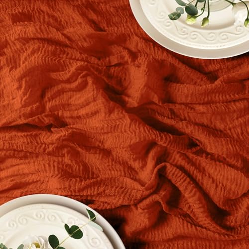 Terracotta 10ft Cheesecloth Table Runner - 120 Inch, Boho Premium Fabric